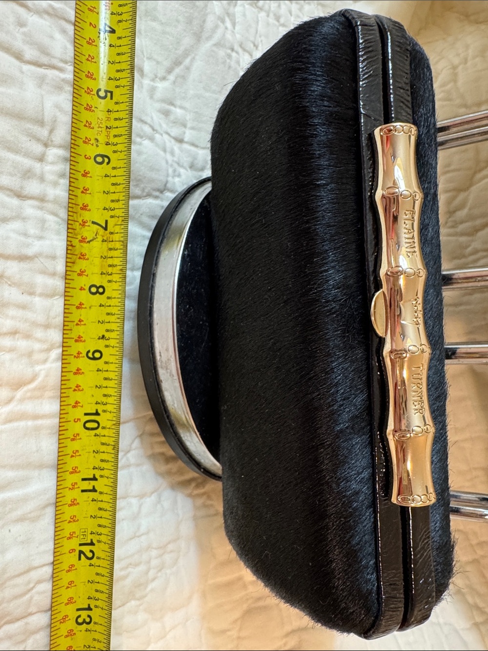 Elaine Turner Black Faux Fur Clutch with Gold Bamboo Accent
